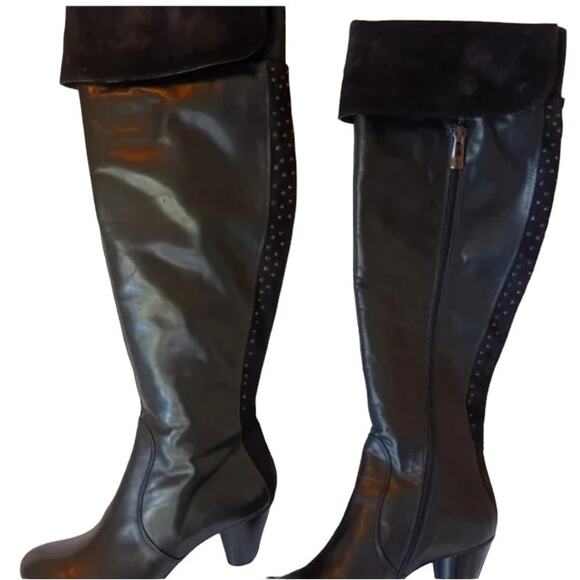 MELIN ITALY Knee High Boots Sz 36 BUTTERY LEATHER Cuffed Suede Studs Side Zipper - Picture 9 of 16